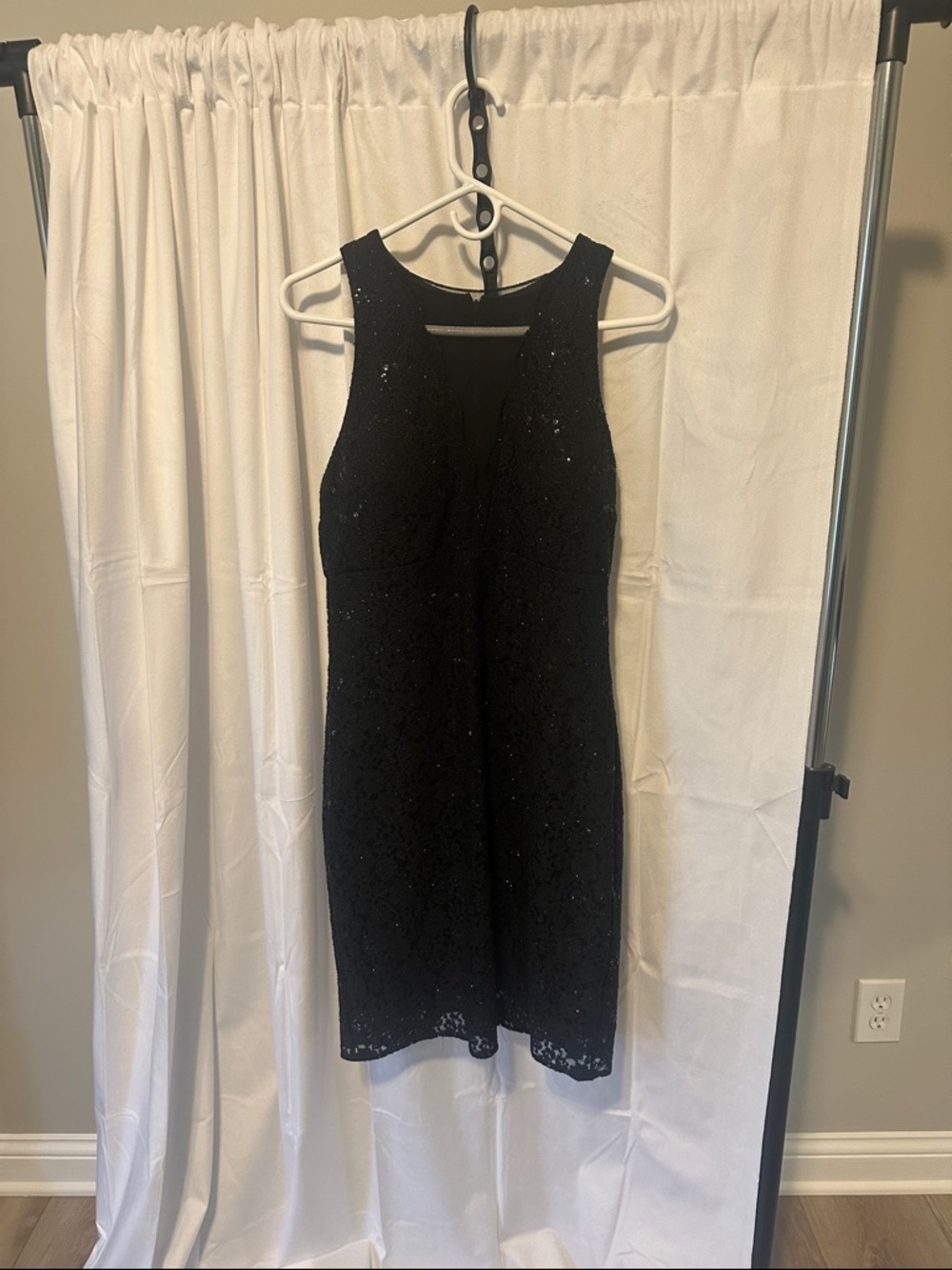 R&M Richards Black Lace Midi Dress with High Neck